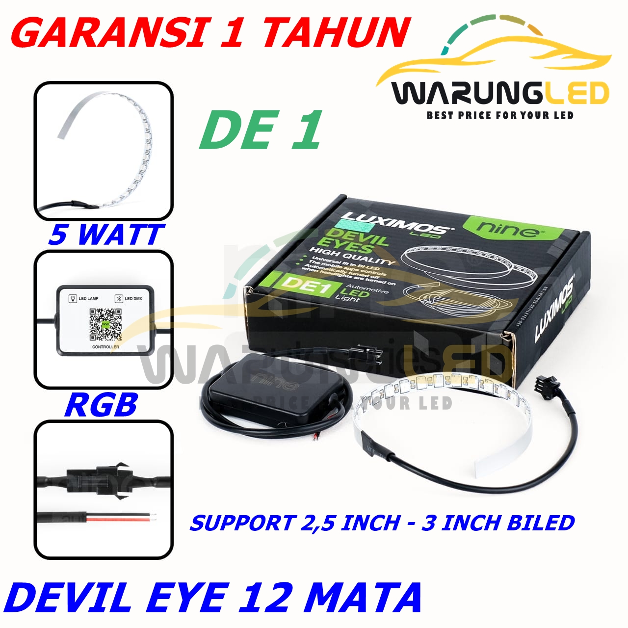 Devil Eyes Biled Nine Luximos De1 Lights – 2.5\" 3\" 22 Eye 5W 5050 Smd Full Rgb App Control Android Harga 76,900 rupiah*Gratis Ongkir