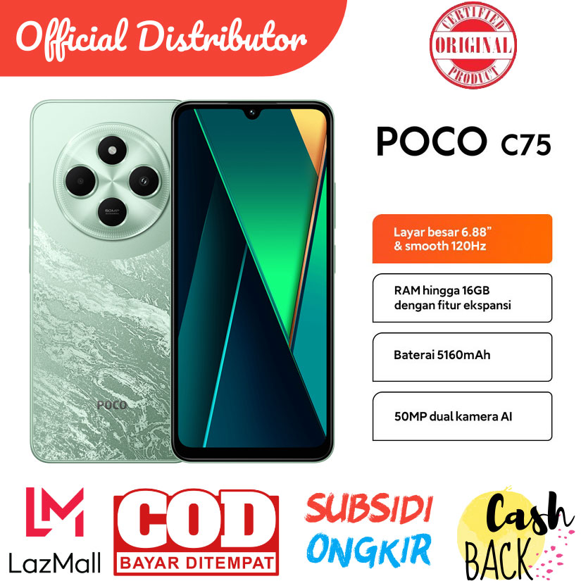 XIAOMI POCO C75 8/256 vs 6/128 GB - 50MP DUAL AI CAMERA - BATERAI 5160mAh - NFC - LAYAR 6.88" Harga 1,187,010 rupiah*Gratis Ongkir