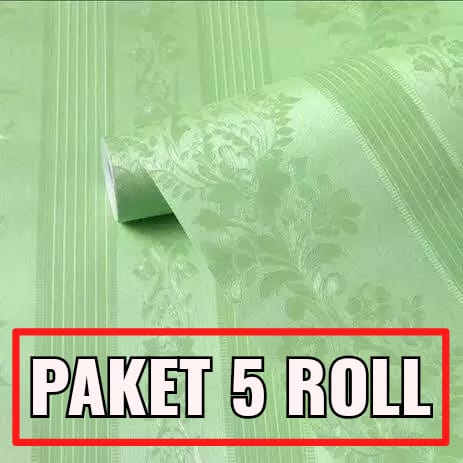 PAKET 5 ROLL Wallpaper Stiker Dinding Emboss Hijau Ukuran 45Cm X 10M Wallpaper Rika Harga  27,900 rupiah*Gratis Ongkir