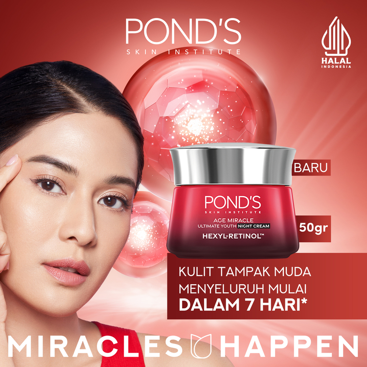 Pond's age miracle hexyl retinol niacamide night cream 50gr-Brighten skin in 7 days with 10x best anti-aging power Harga 152,800 rupiah*Gratis Ongkir