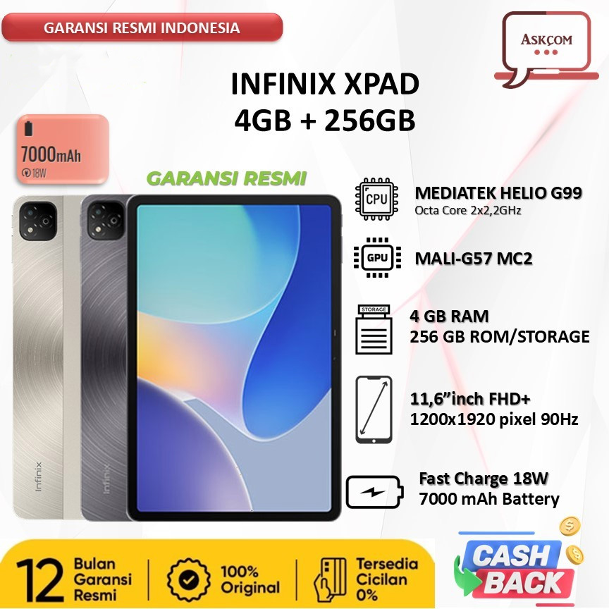 INFINIX XPAD Helio G99 4+4GB 256GB LTE 11.0"inch FHD+ GARANSI RESMI STELLAR GREY/TITANIUM GOLD Harga  768,000 Ringgit*Penghantaran Percuma