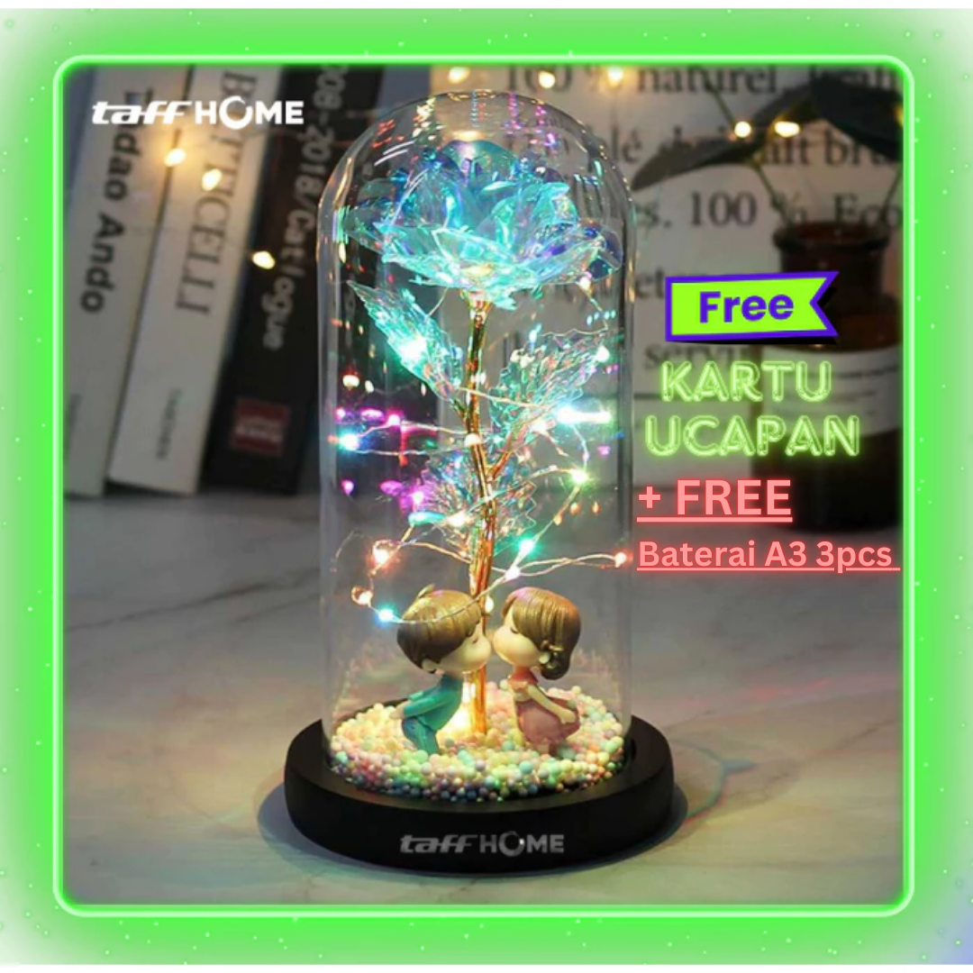 Bunga Mawar LED Lampu Meja Hias Mawar hadiah box Free Kartu Ucapan