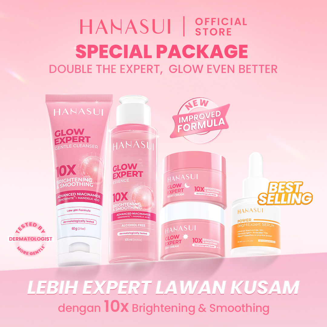 [Special Package] Hanasui Double Expert, Glow Better Set 4 pcs + Power Bright Expert Serum - Real 10% Advance Nianicinamide Mencerahkan Wajah Kurangi Bintik Hitam Bekas Jerawat New Improved Formula Harga  133,767 rupiah*Gratis Ongkir