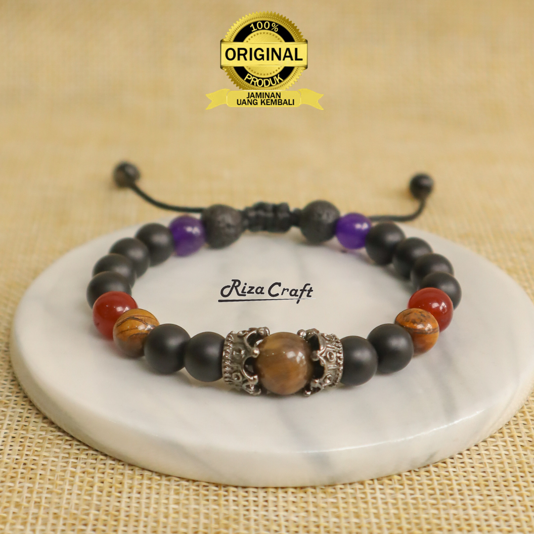 ROJO BRACELET Gelang Kewibawaan dan Pengasihan Tingkat Tinggi Batu Kristal Alam Onyx Hitam Tiger Eye Kecubung Garnet ASLI Original Harga 175,000 rupiah*Gratis Ongkir