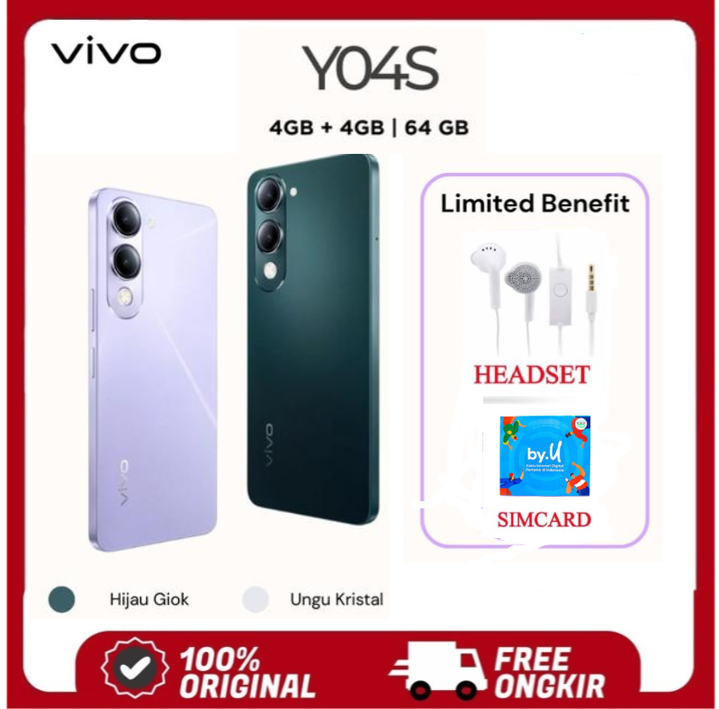 Vivo y04s Ram 4/64GB [up to 8GB extended Ram]-big battery 6000mAh- Harga  1,300,000 Ringgit*Penghantaran Percuma
