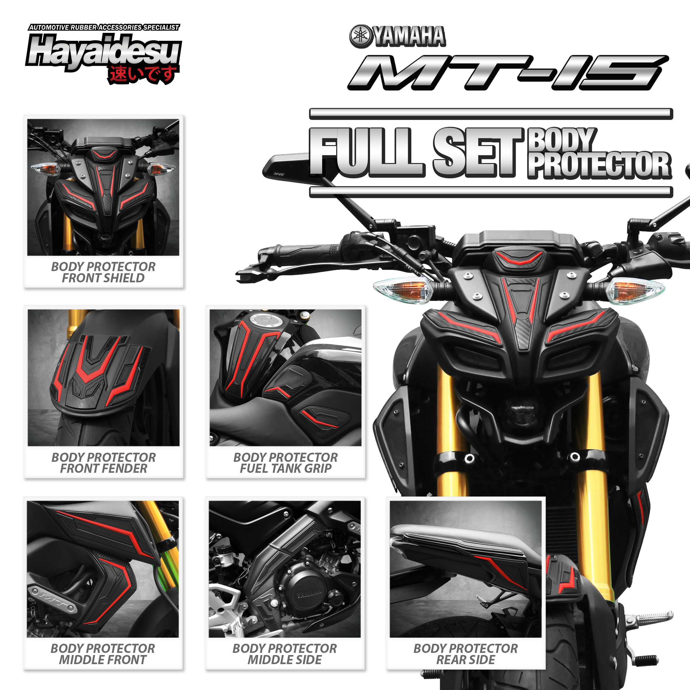 HAYAIDESU MT 15 BODY PROTECTOR FULL SET COVER Harga 793,800 rupiah*Gratis Ongkir