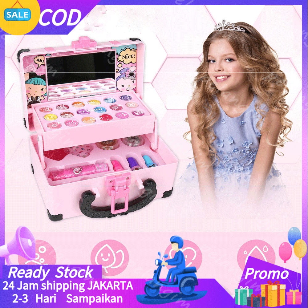 32 PCS Mainan Anak Perempuan Make Up Tas Kosmetik Lipstick Eye Shadow Makeup Set Kosmetik Peralatan Ke…
