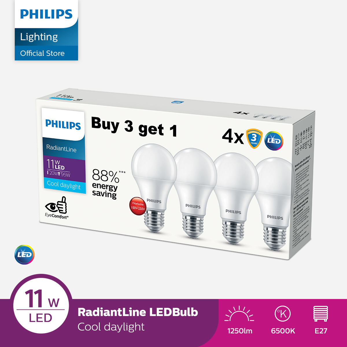 Harga lampu hias	 Philips Radiantline Multipack Ledbulb 11W 6500K Putih 	
