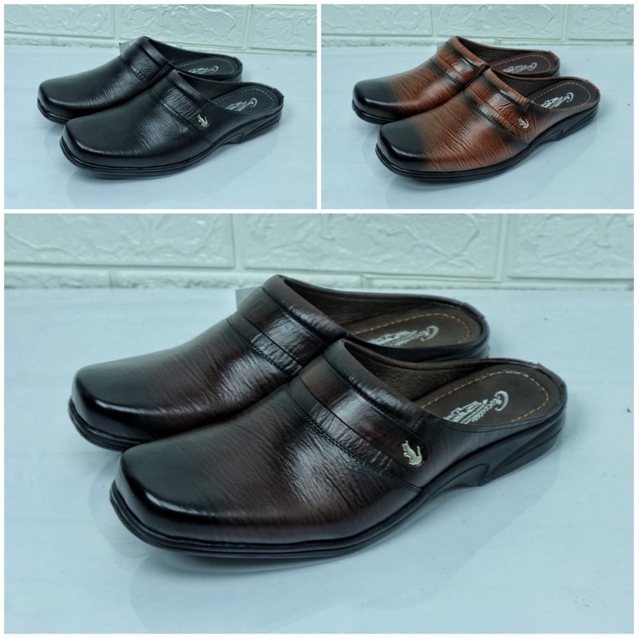 New Sepatu Sandal Pria Kulit Sapi 100% Sandal Slop Bustong Corak Khas Kulit Sendal Motif kulit Casual Formal Kondangan kantor Kerja Santai Pantofel Pria Anti SLip Real Leather Cow SL.03 Harga  110,000 rupiah*Gratis Ongkir