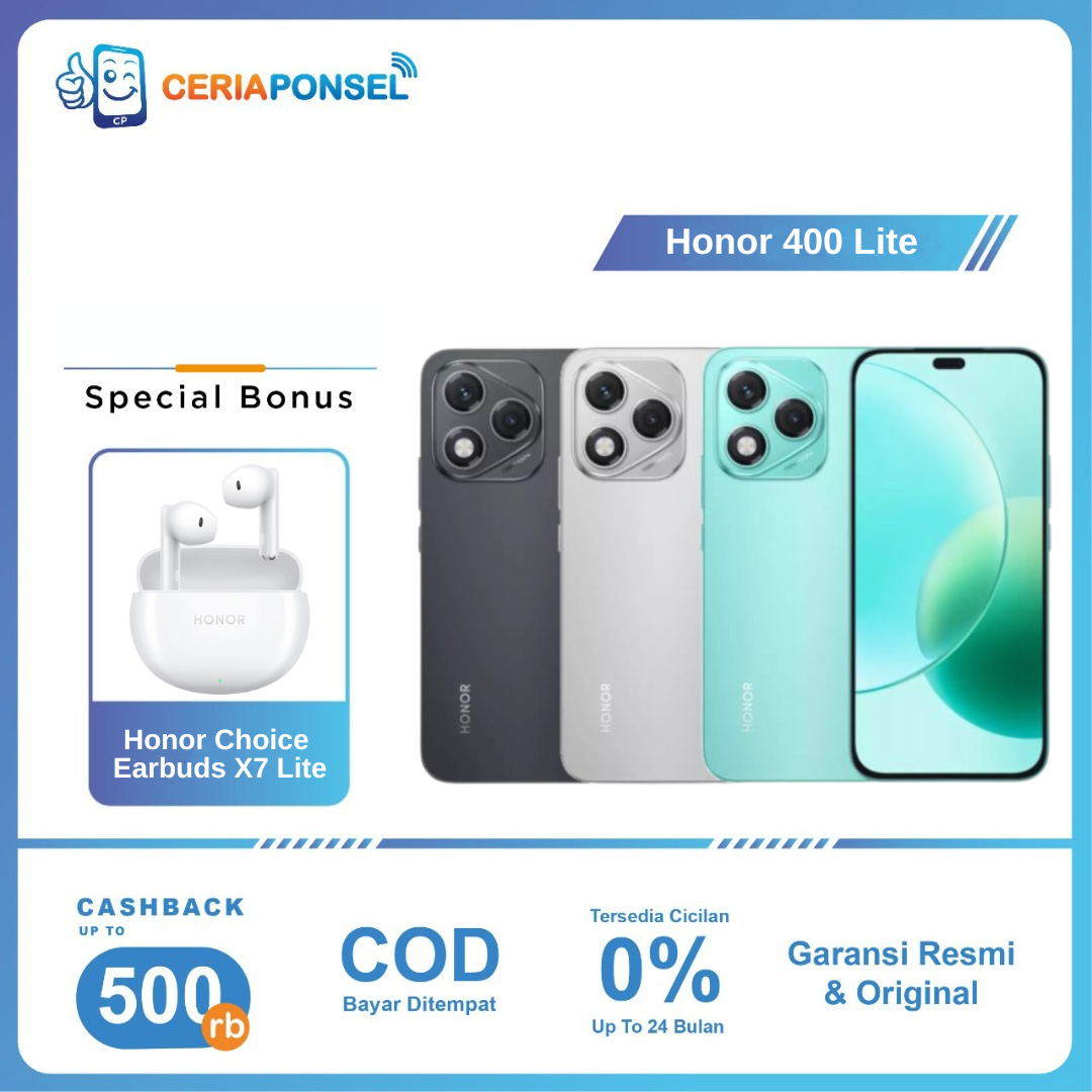 Honor 400 Lite 5G 8/256GB, MediaTek dimension 7025-Ultra AMOLED 6.7 inches 16MP 5230 mAh 35W supercharge | 1 year honor official warranty Harga 3,525,000 rupiah*Gratis Ongkir