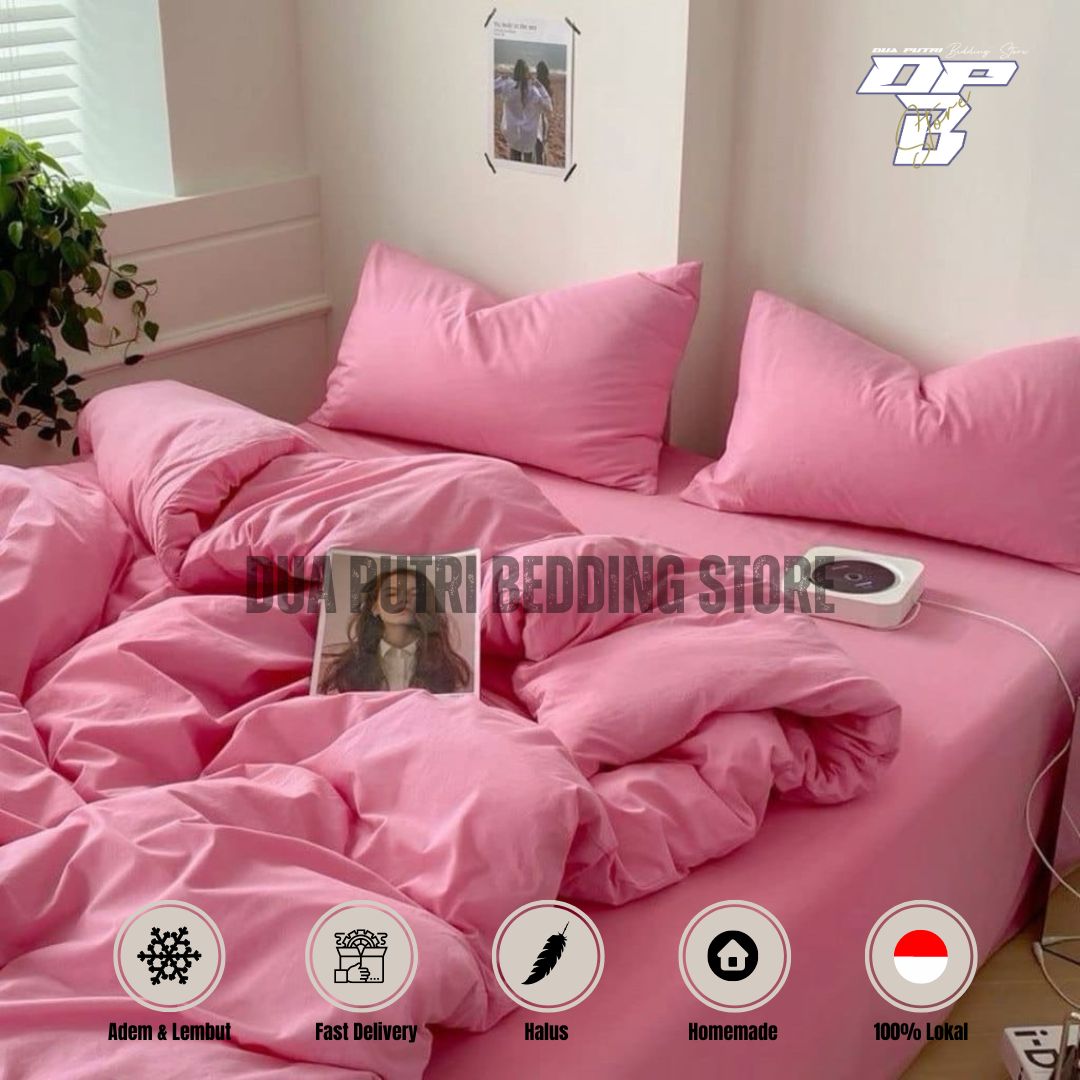 Bedcover Set Sprei 1 Set Bed Cover Polos Simple Aesthetic | Bedcover Katun Halus Ukuran Kumplit