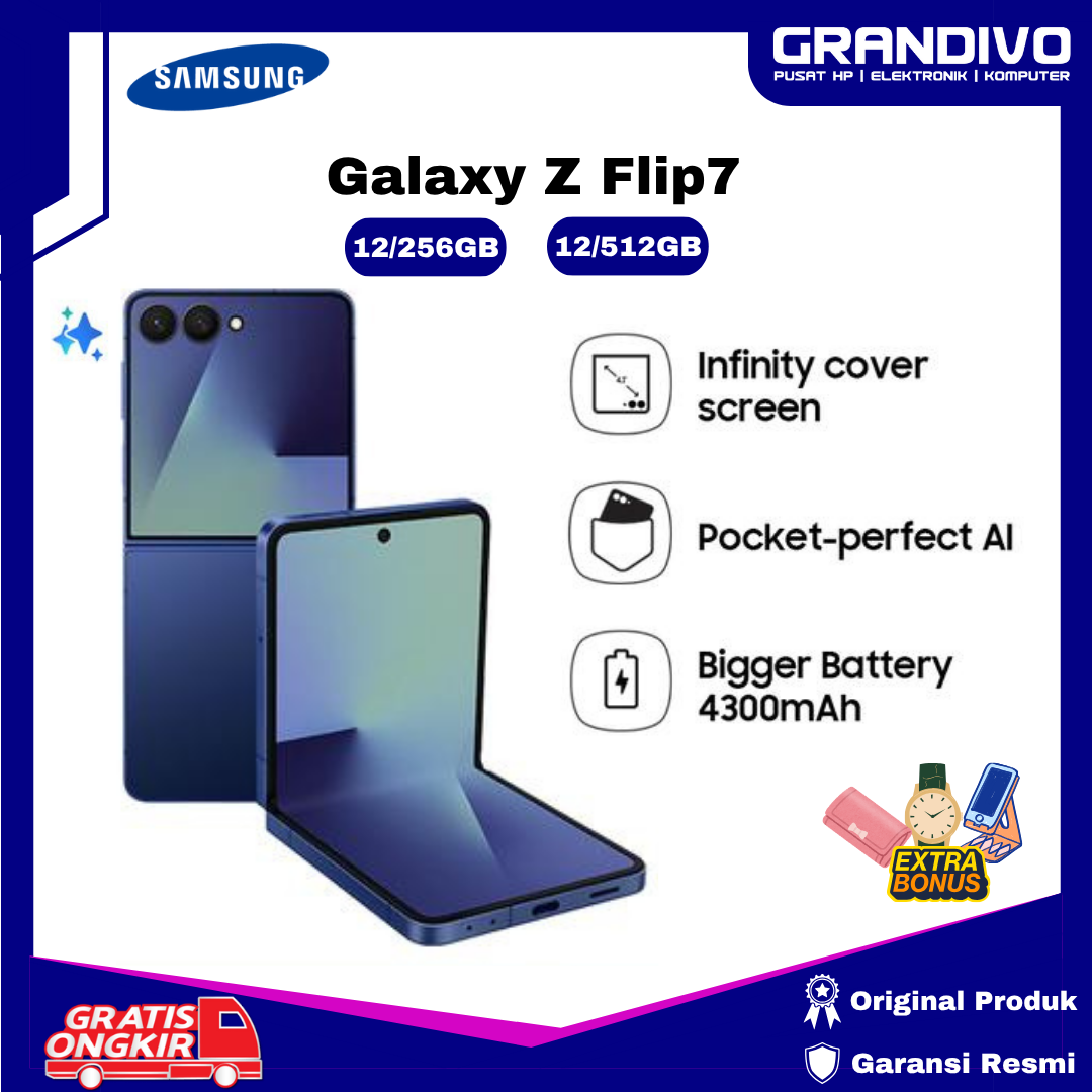 New Samsung Galaxy Z flip7 12/256GB | 12/512GB camera 50MP battery 4300mAh official warranty-granvo Harga  17,376,500 Ringgit*Penghantaran Percuma