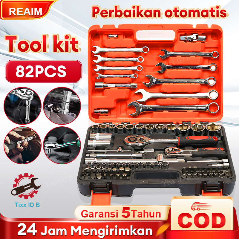 Reaim 82 Pcs Tool Kit Car and Motorbike Repair Wrench Set, Shock Wrench Set