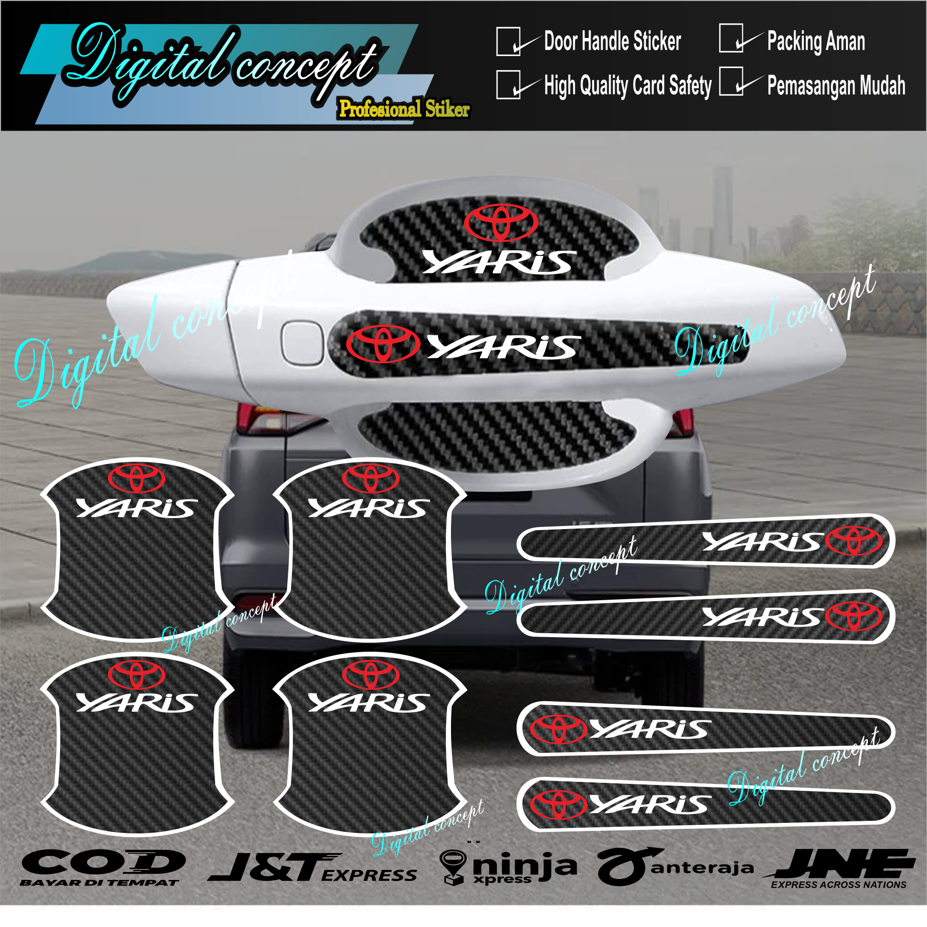8pcs stiker carbon handle pintu mobil toyota yaris stiker pelindung handle pintu mobil dari goresan Giá 25,000 Đồng*Miễn phí vận chuyển