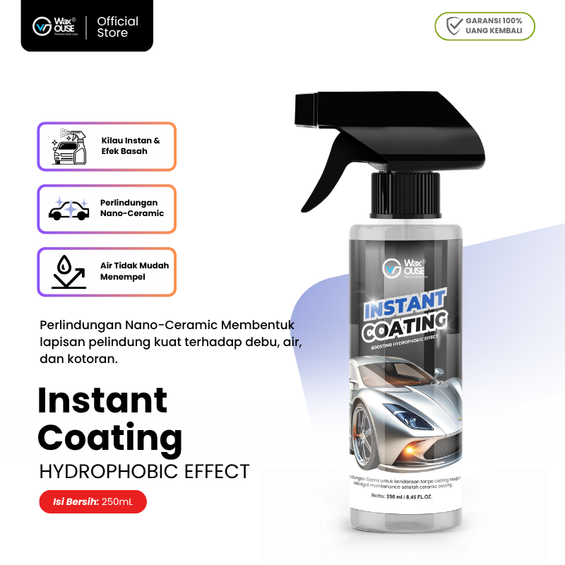 Waxouse Instant Coating Pengkilap Bodi Mobil dan Motor Semi Nano Coating Efek Daun Talas Harga 63,913 rupiah*Gratis Ongkir