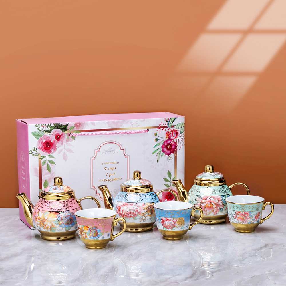 Hampers Cangkir Teh Set Teko Keramik Set 4 Cups 1 Pot Japan European Style