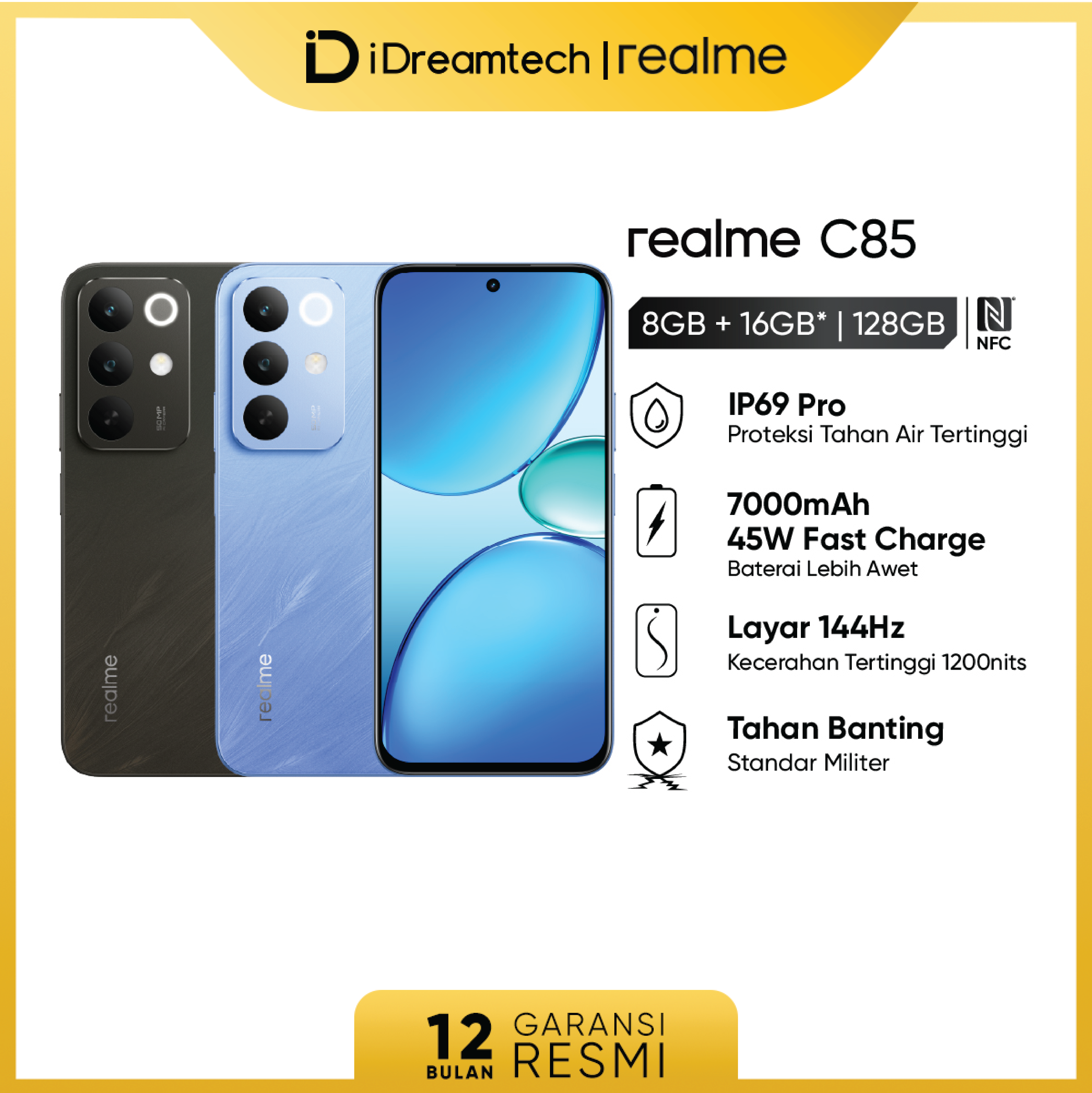 Realme C85 8Gb+128Gb Nfc | Ip69 Pro Waterproof |   7000Mah Battery & 45W Fast Charge | 50Mp Ai Camera | Maximum Brightness 1200Nits | Military-Grade Shock Resistance Giá 2,799,000 Đồng*Miễn phí vận chuyển