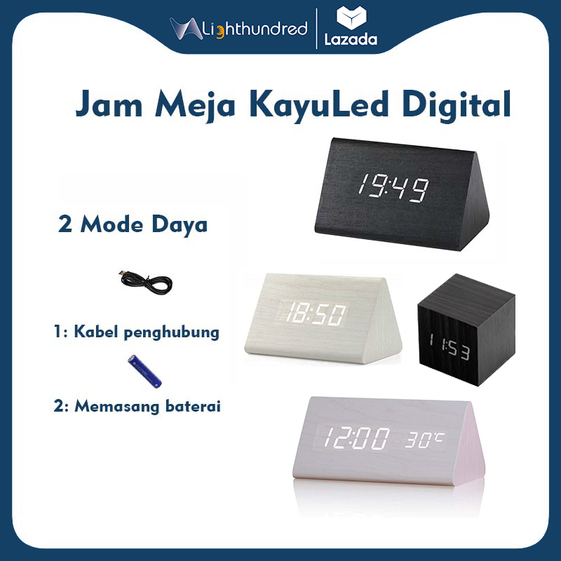 Lighthundred Wooden Clock/wooden desk clock digital LED/digital clock led/aesthetic clock + temperatur…