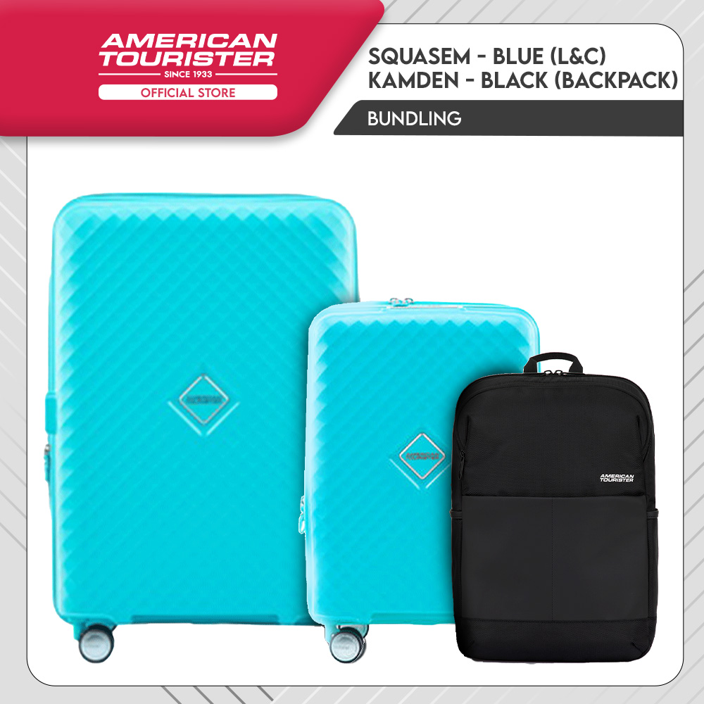 Lazada Indonesia - Bundle American Tourister Squasem Cabin, Large Aqua Blue + Kamden Backpack