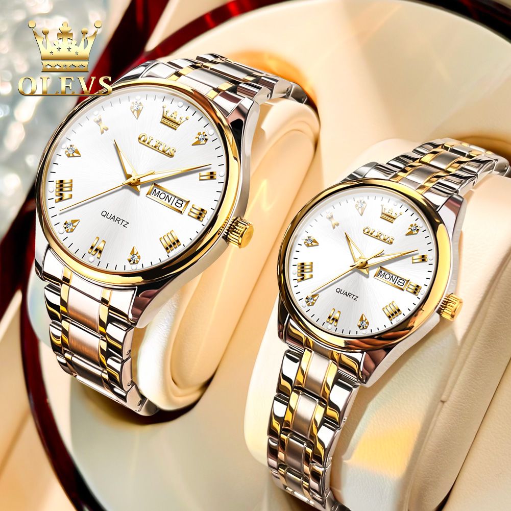 OLEVS jam tangan couple pasangan Mewah ( Jam Tangan Pria + jam tangan wanita)Original Anti Air Tampila…