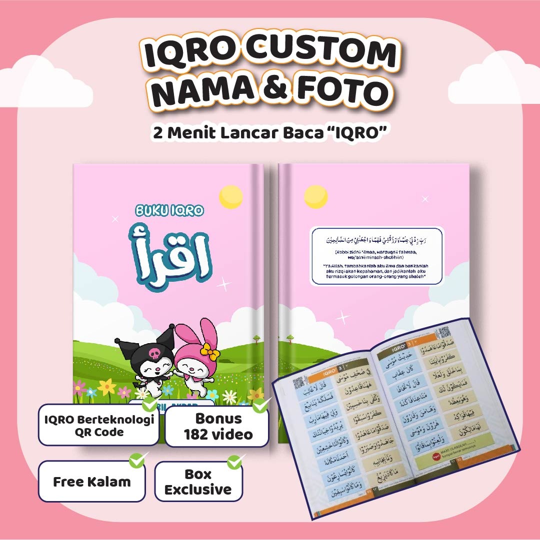 Free Iqro Qrcode Book, Custom Name & Photo of Child, Souvenir hadiah, Fullcolor Blackwhite, A5 Size