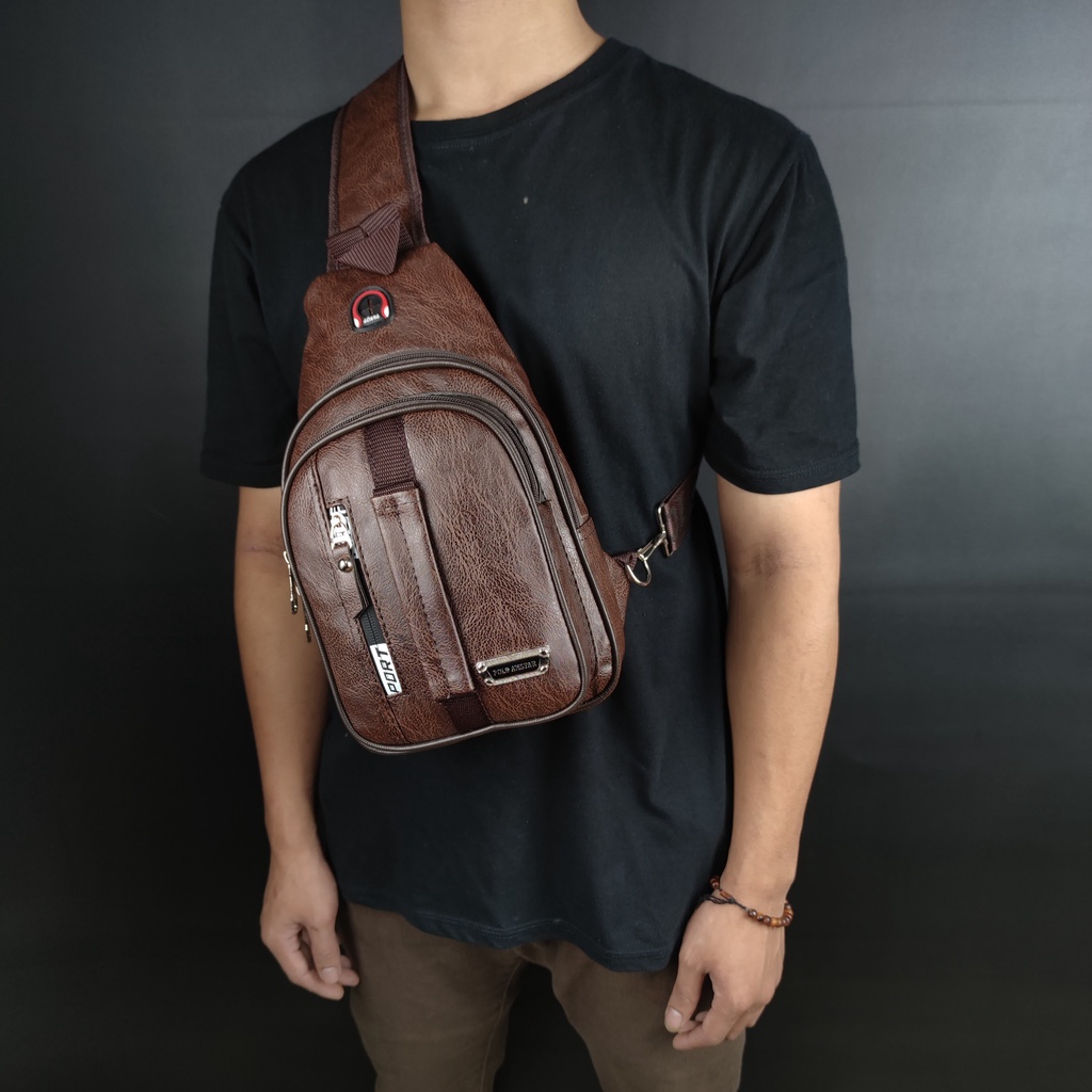 TAS Selempang Kulit PU Polo Amstar Slingbag TAS Pundak Pria Wanita TAS Bahu