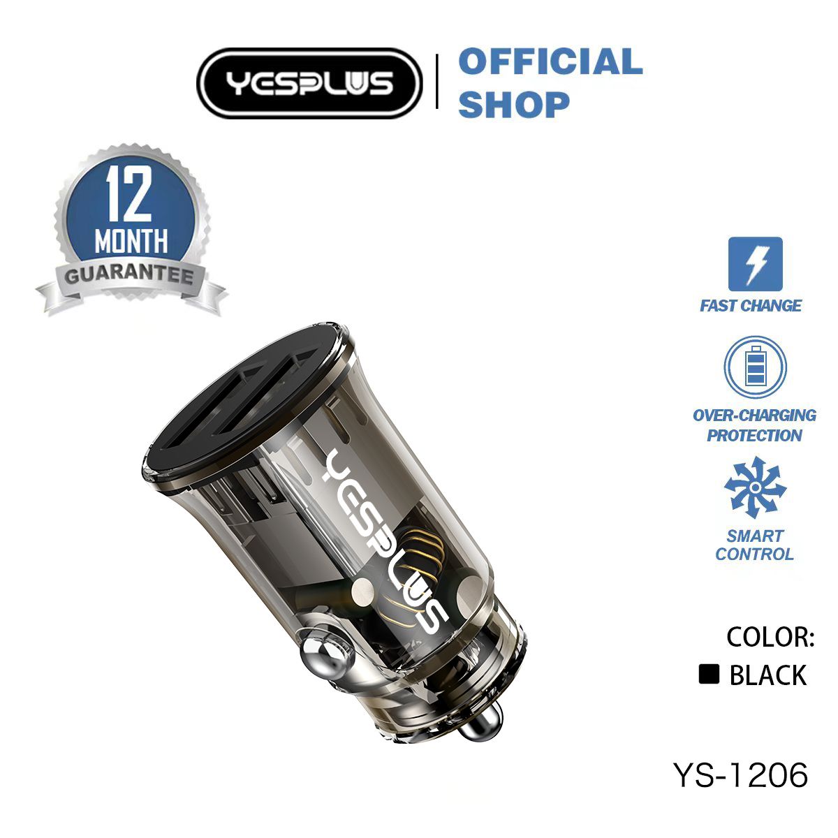 YESPLUS YS-1206 Fast Charger 2.4A Two USB Car Charger - YS1206 Harga 15,899 rupiah*Gratis Ongkir