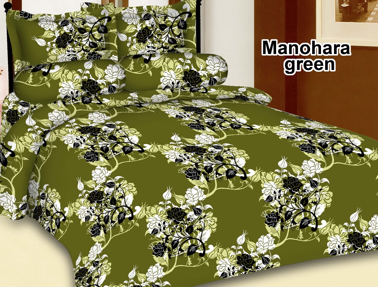Manohara Green Floral Motif Bed Sheets, Bed Sheets 180X200, 160X200, 120X200. Cheap .