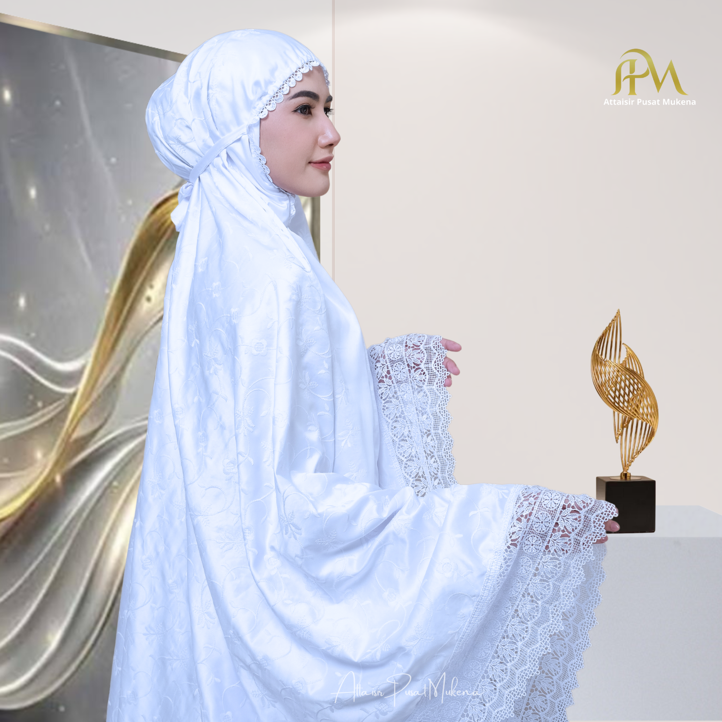 Apm Mukena - Premium Adult Mukena Silk Embroidered with Jasmine Series Apm