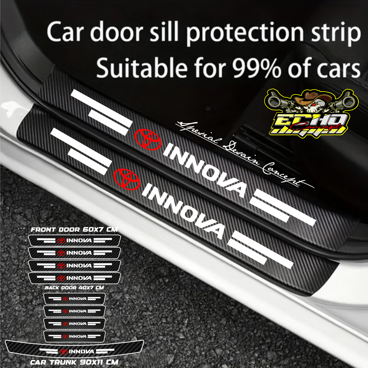 Sticker Pelindung Pinjakan kaki Pintu mobil Toyota Innova Universal Harga 25,000 rupiah*Gratis Ongkir
