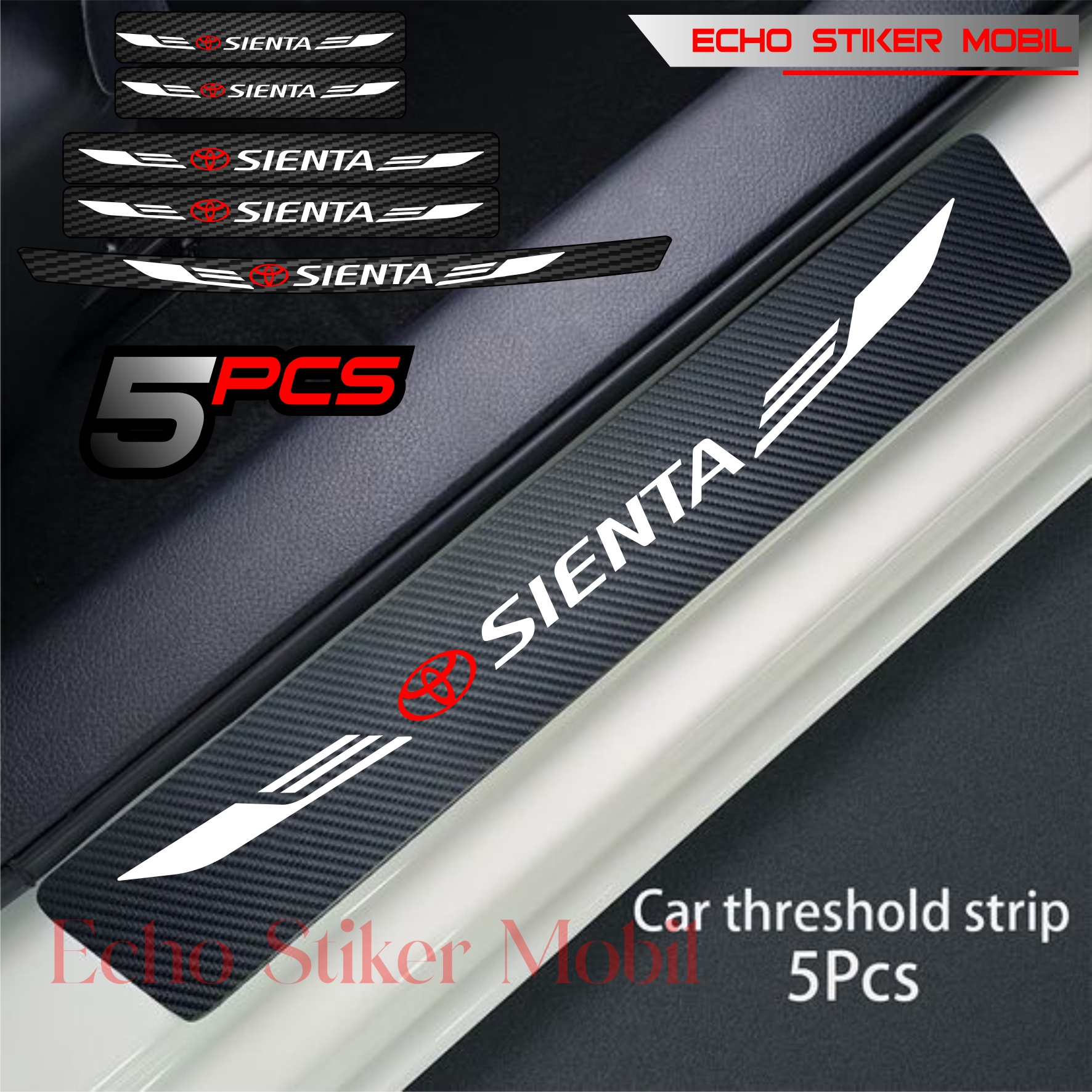 5pcs sticker sill plate carbon 3d mobil SIENTA sticker karbon 3d pelindung pijakan bumper bagasi TOYOTA SIENTA Harga 35,000 rupiah*Gratis Ongkir