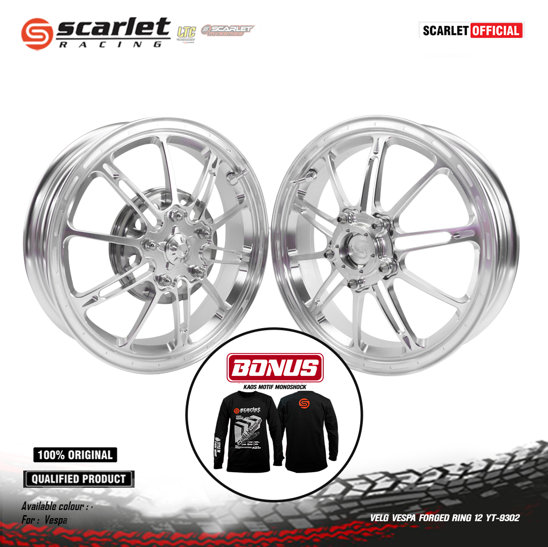 Scarlet Racing - Velg Pelk Pelek Rim Aloy Wheelset Rim Tubbles Forget Forged Vespa R 12 Yt 9302 - Black Blue Gold Green Orange Purple Red Silver Titanium Harga 12,950,000 rupiah*Gratis Ongkir