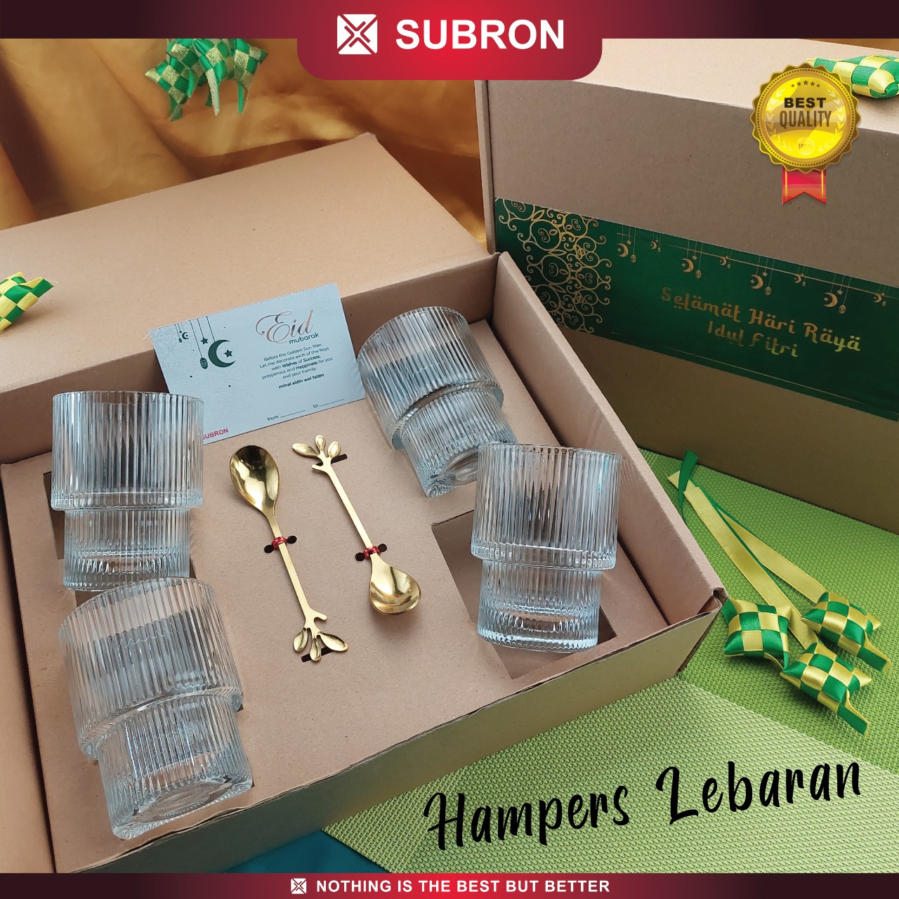 SUBRON Hampers Paket Kado hadiah Hadiah Parcel Eid Mubarak Idul Fitri Lebaran Gelas Sendok Cantik Paket
