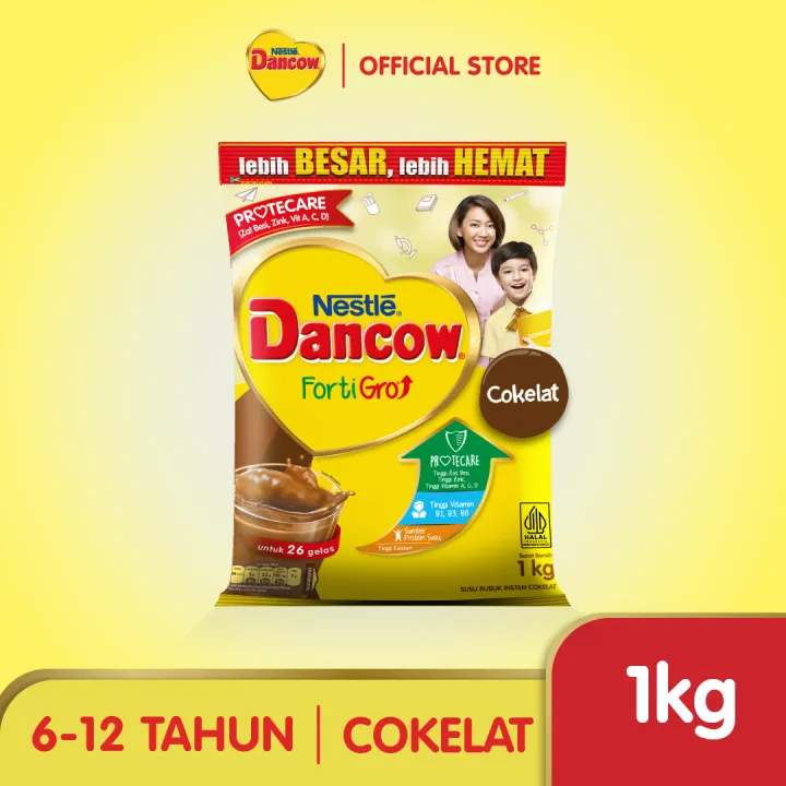 Nestle DANCOW FortiGro Susu Bubuk Cokelat Usia Sekolah Pouch 1 kg Harga  110,307 rupiah*Gratis Ongkir