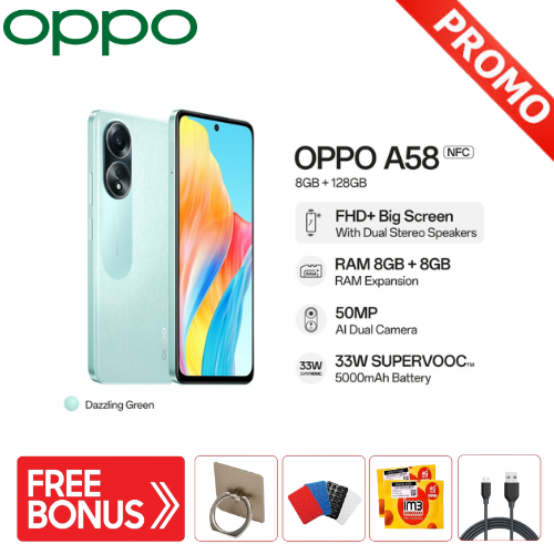 Oppo A58 8/128Gb Nfc - Mediatek Helio G85 Harga  1,499,000 Ringgit*Penghantaran Percuma