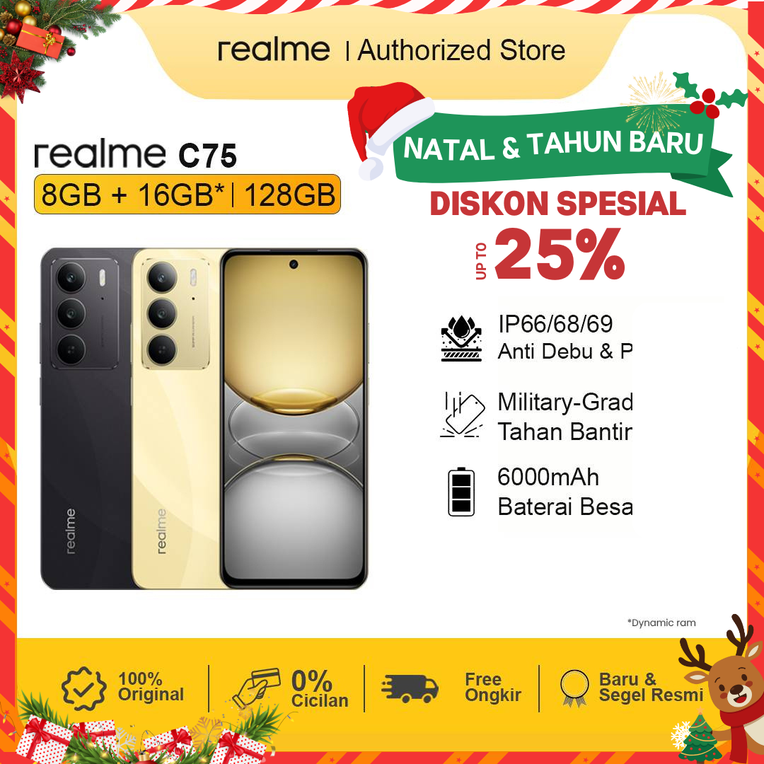 Realme C75 8Gb+16Gb* | 128 Gb | Ip66/68/69 Dust and Water Resistance | Military Grade Shock Resistance Harga  2,299,000 Ringgit*Penghantaran Percuma