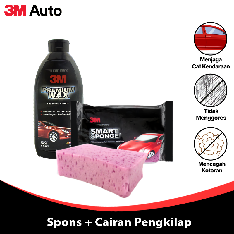 3M Auto Pengkilap Bodi Mobil Dan Busa Cuci Mobil Liquid Car Wax And Sponge Premium Waxing Mobil Harga 86,980 rupiah*Gratis Ongkir