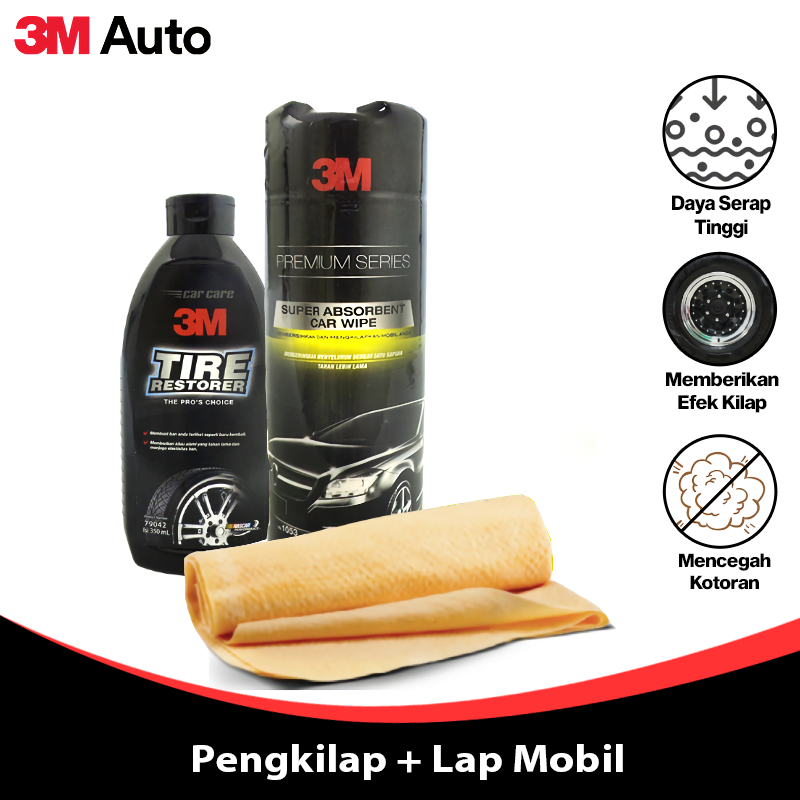 3M Auto Cairan Pengkilap Dan Kain Pengering Tire Restore Liquid Pengkilap Ban Premium Kanebo 2X-CMB-3M-79042-CC-TIRE-RSTORE-350ML/10 Harga 104,580 rupiah*Gratis Ongkir