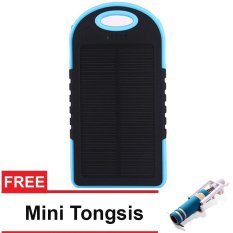Power Bank Solar Cell Tenaga Surya 8800mAh Biru Free Mini Tongsis