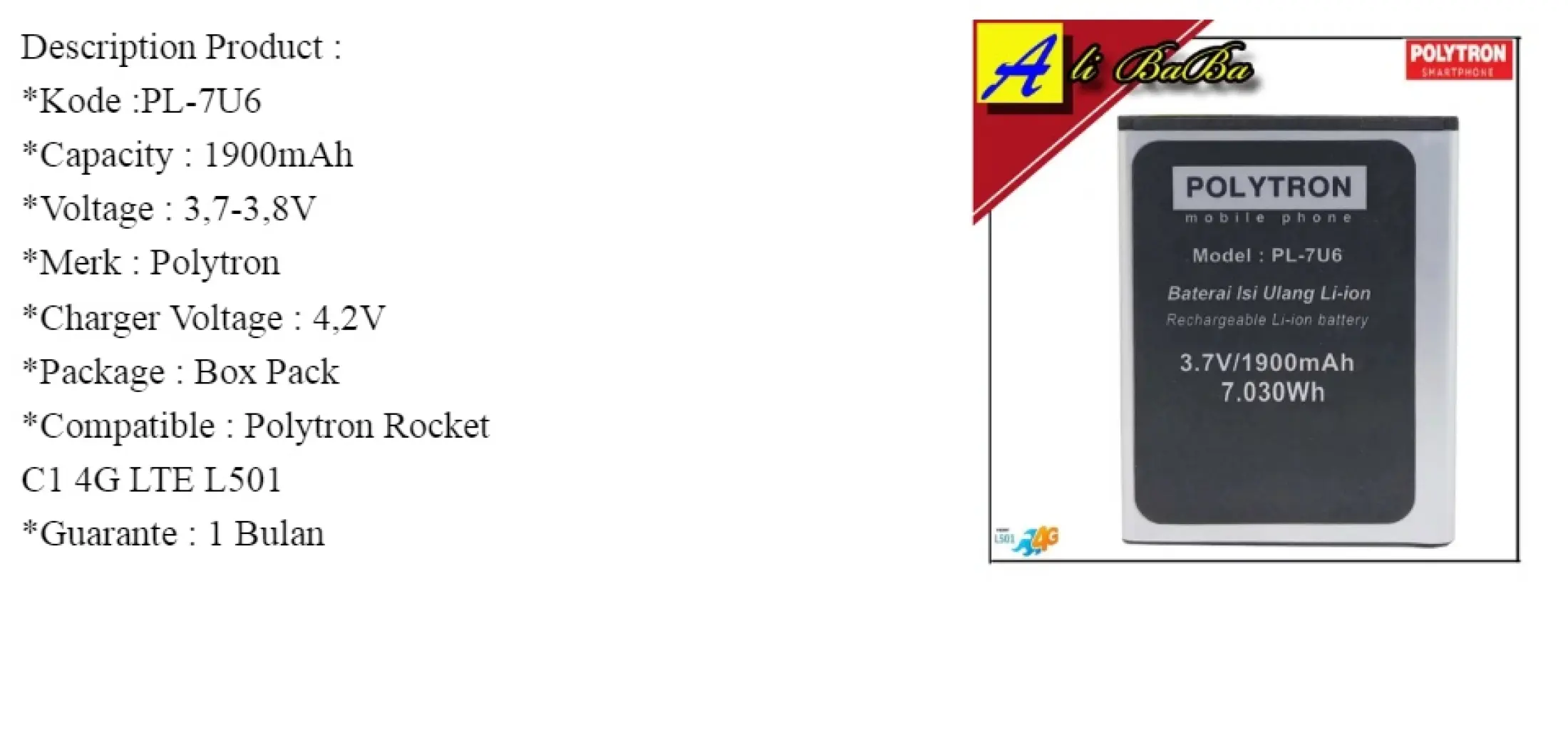 Baterai Handphone Polytron Rocket C1 4g Lte L501 Pl 7u6 Batre Hp Polytron Rocket C1 Battery Polytron C1 Batu Batre Polytron L501 Lazada Indonesia
