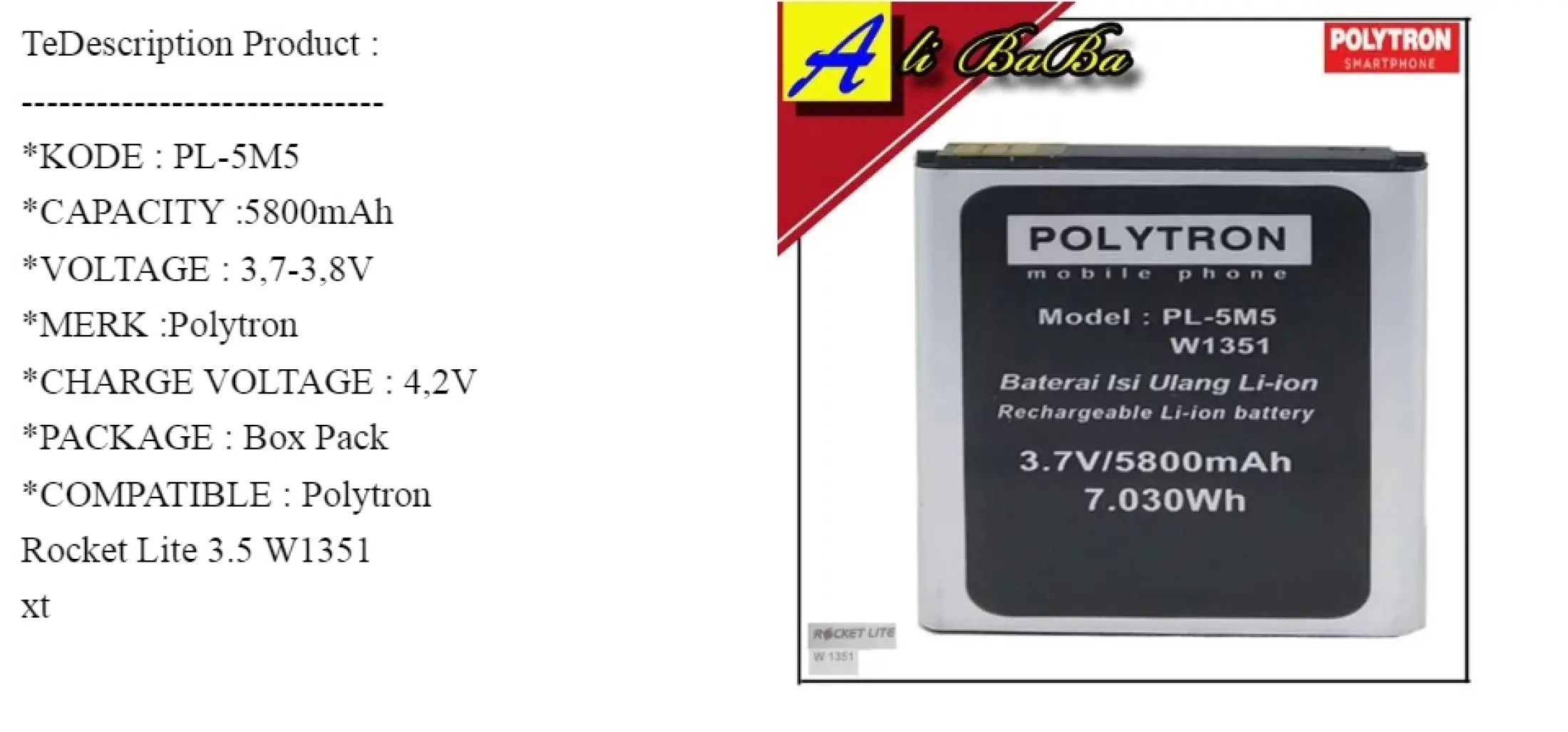 Baterai Handphone Polytron Rocket Lite 3 5 W1351 Pl 5m5 Double Power Polytron Batre Hp Polytron W1351 Battery Polytron Rocket Lite Batu Batre Pl 5m5 Lazada Indonesia