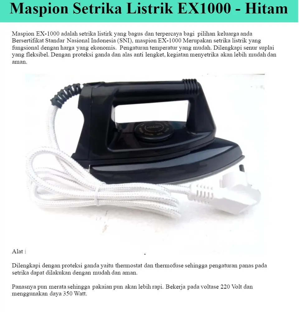 Maspion Setrika Listrik Ex1000 Hitam Lazada Indonesia