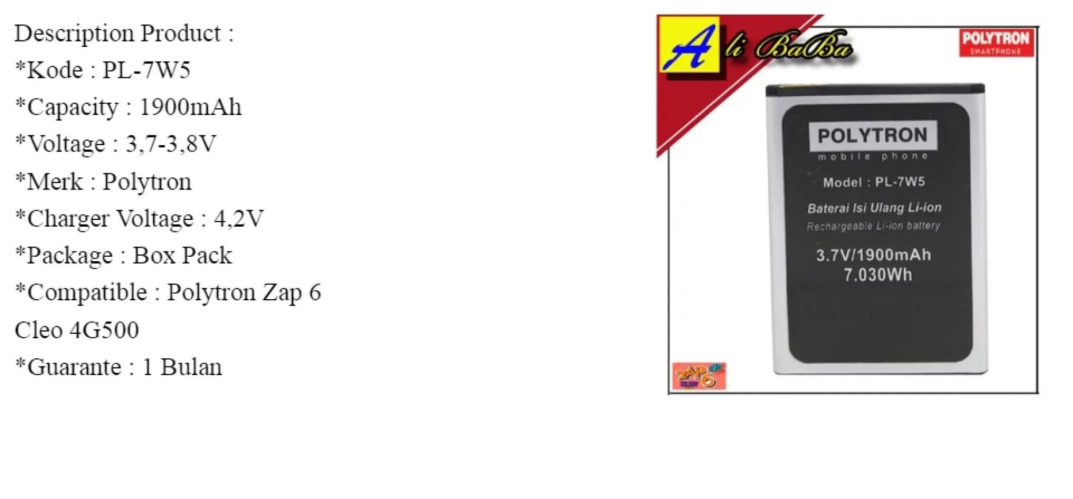 Baterai Handphone Polytron Zap 6 Cleo 4g500 Pl 7w5 Batre Hp Polytron Zap 6 Cleo 4g500 Battery Polytron 4g500 Batu Batre Polytron 4g500 Lazada Indonesia