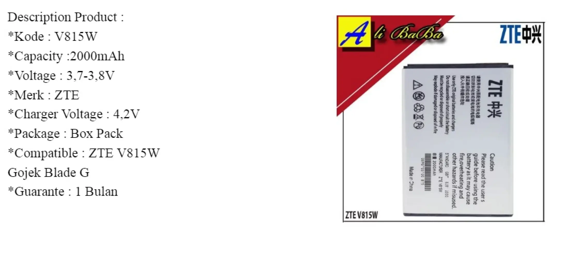 Baterai Handphone Zte V815w Gojek Blade G Origianl Zte Batu Batre Oem V815w Batre Zte Blade G Battery Zte Batu Batre V815w Lazada Indonesia