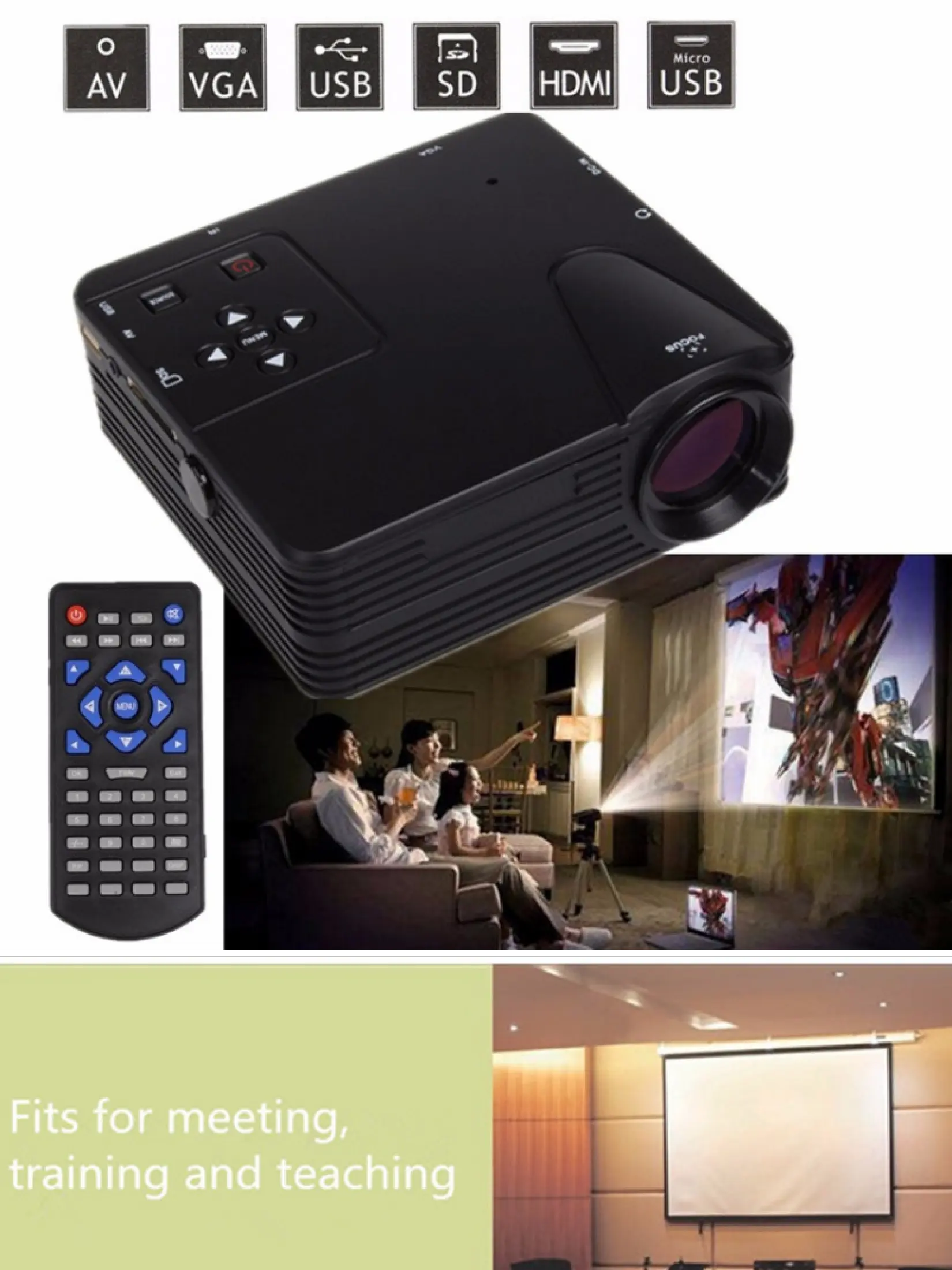 Infokus Projektor H80 640x480 Piksel 800 Lumens Proyektor Full Hd 1080 P Portable Mini Proyektor Lcd Proyektor Home Theater Video Game Led Proyektor Dengan Av Vga Usb Sd Hdmi Untuk Presentasi Home Teater Notebook Ponsel