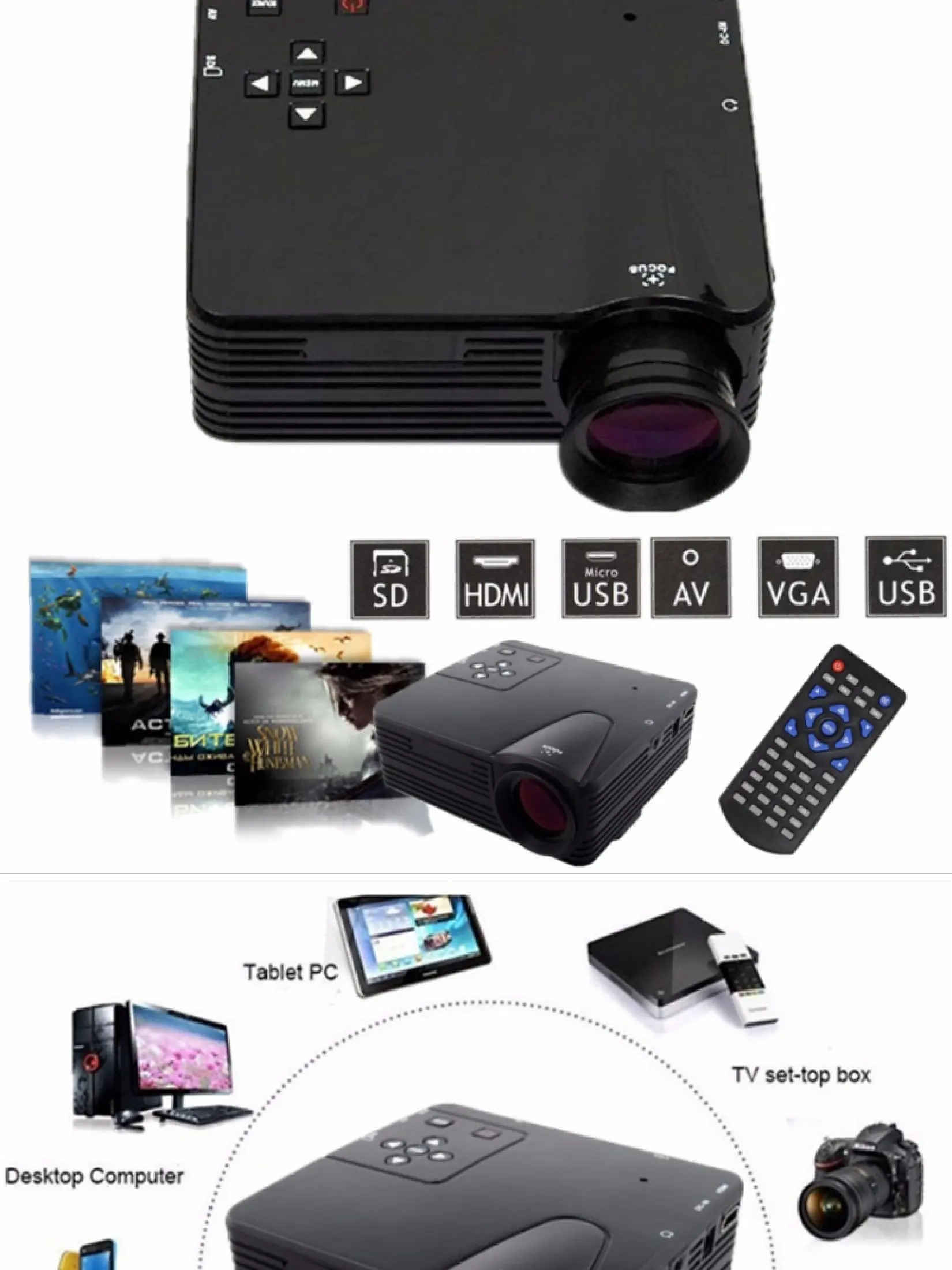 Infokus Projektor H80 640x480 Piksel 800 Lumens Proyektor Full Hd 1080 P Portable Mini Proyektor Lcd Proyektor Home Theater Video Game Led Proyektor Dengan Av Vga Usb Sd Hdmi Untuk Presentasi Home Teater Notebook Ponsel Pintar Android