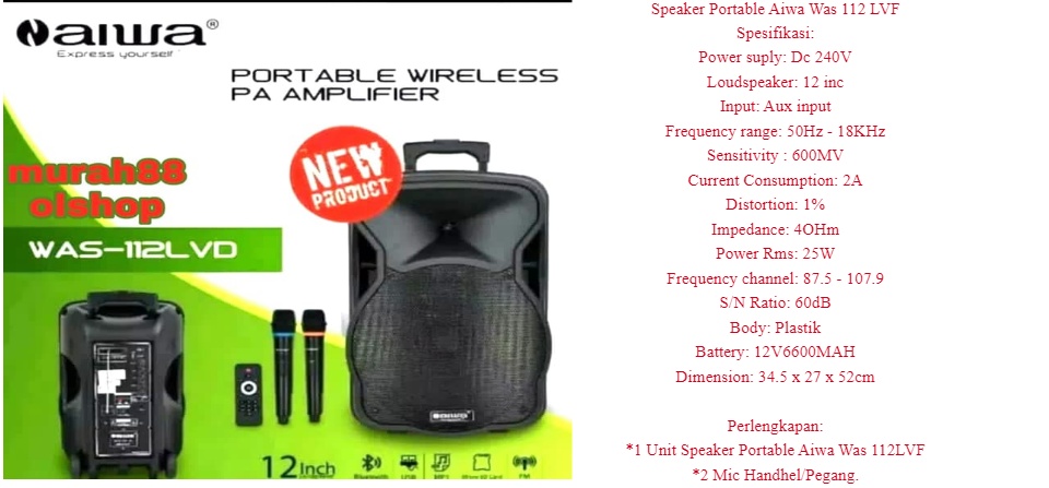 speaker portable aiwa 12 inch