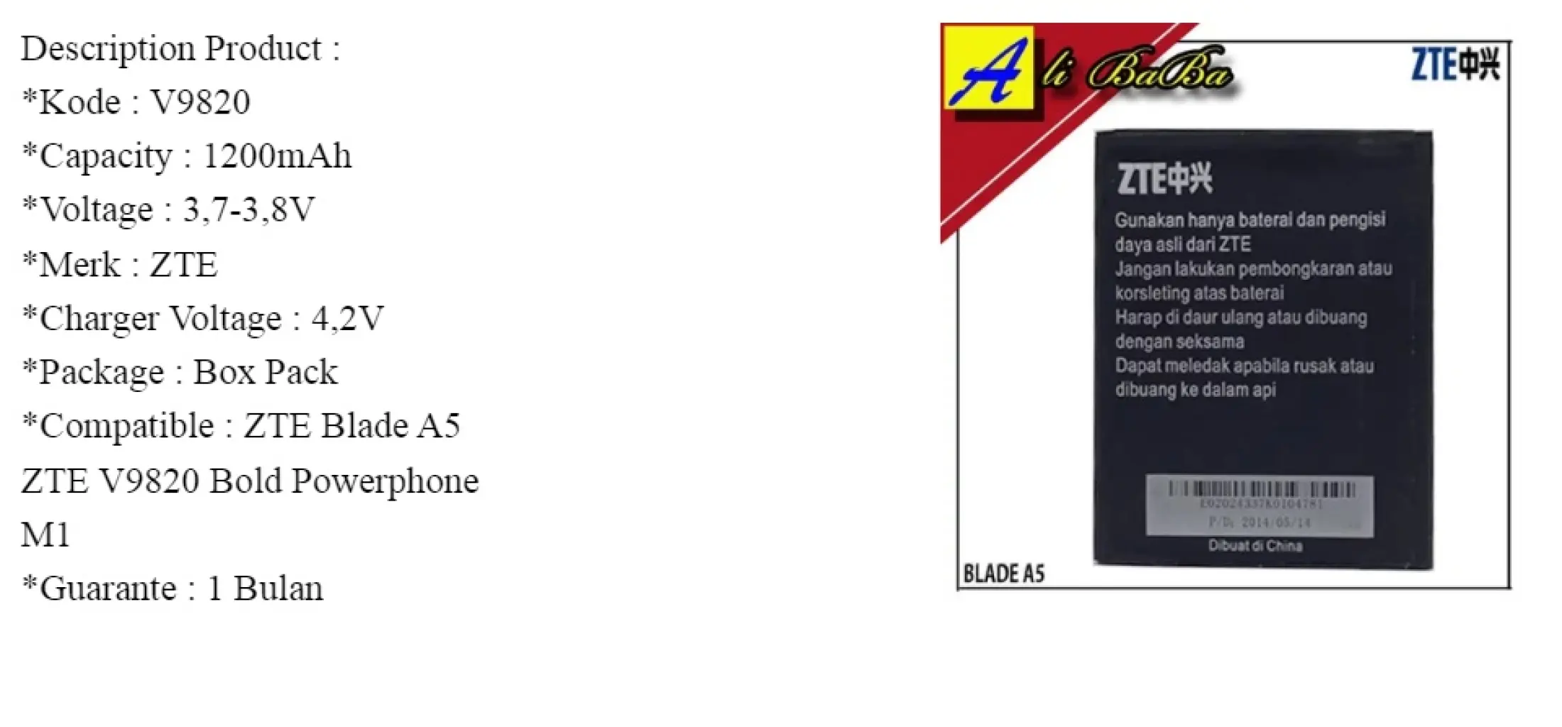 Baterai Handphone Bolt Zte Blade A5 Zte V9820 Bold Powerphone M1 Batre Hp Zte V9820 Battery Zte Bolt A5 Bolt Powerphone M1 Lazada Indonesia