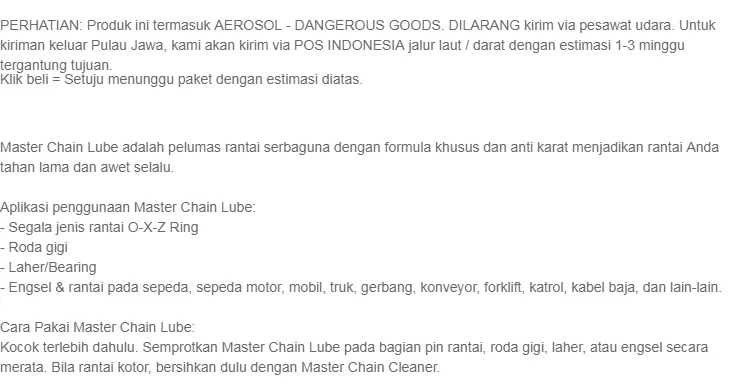 Master Chain Lube Pelumas Rantai Sepeda Motor Engsel Bearing Anti Karat 150 Ml Lazada Indonesia