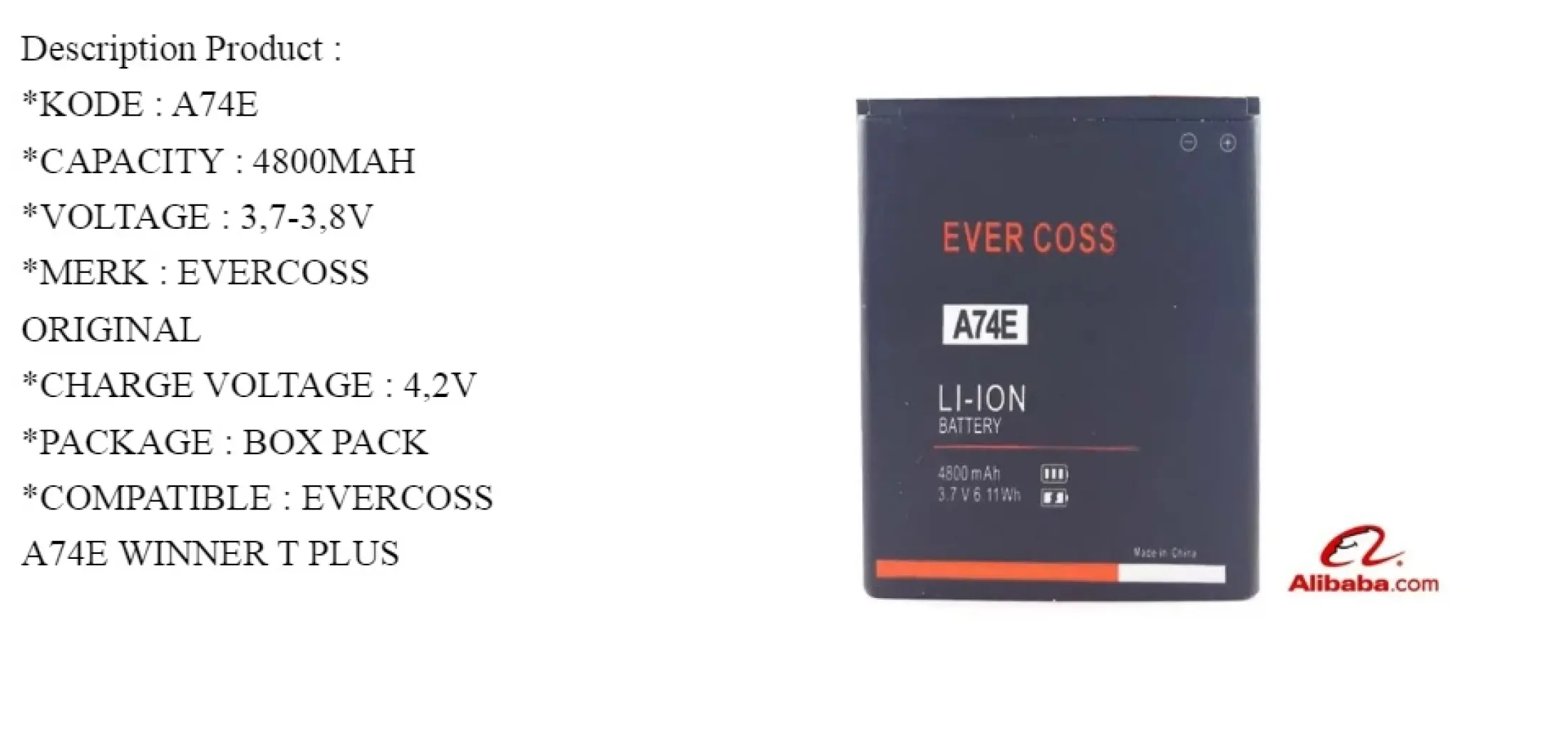 Baterai Handphone Evercoss A74e Evercoss Winner T Plus Battery Evercoss A74e Batu Evercoss A74e Lazada Indonesia